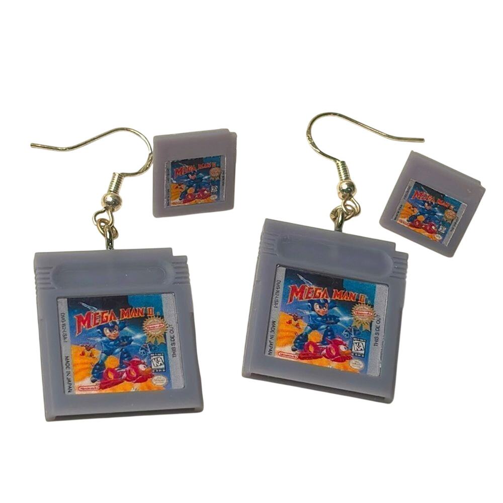 Mega Man II Game Boy Cartridge Earrings 3D Printed Gamer Cosplay Geek Jewelry